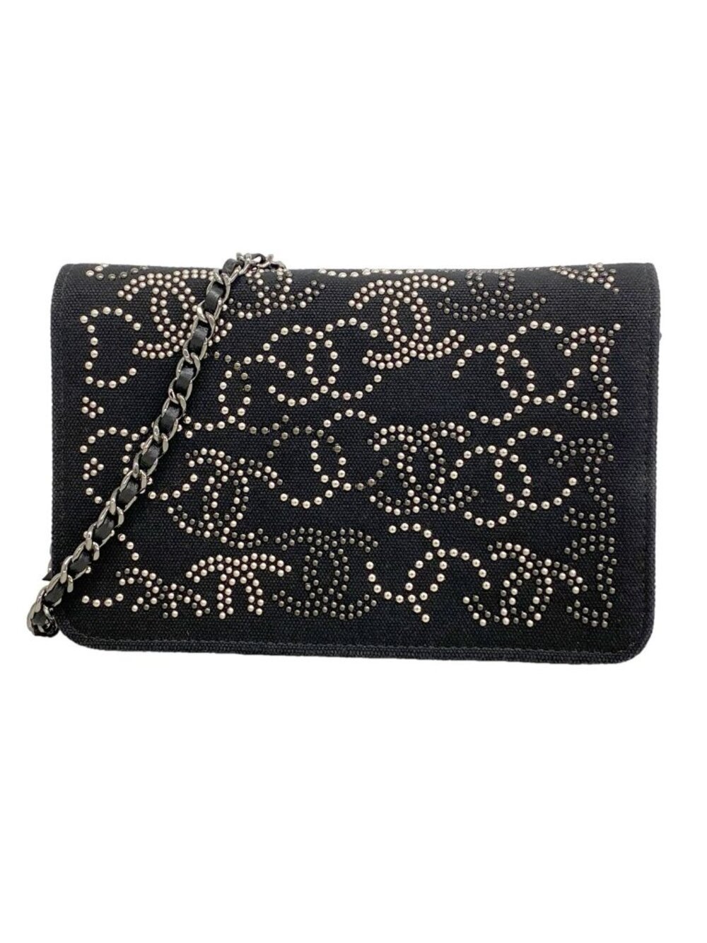 Chanel Wallet on Chain Canvas Black Silver Shoulder Bag
